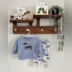 Carter's Blue 'Little Explorer' Sweatshirt with Rhino Print Gray Joggers